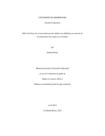 Défis d'écriture de soi rencontrés par des adultes non diplômés en ...