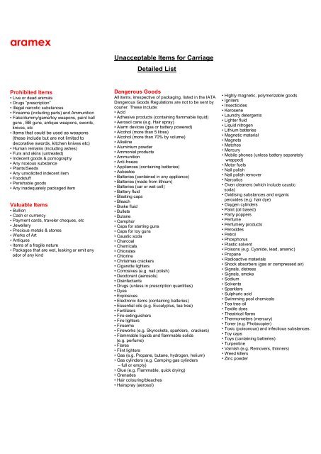 Prohibited Items List - Aramex