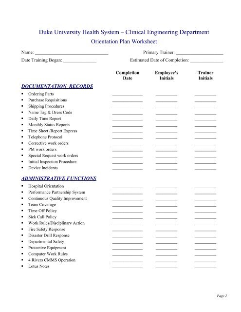 policy and procedure manual - Clinical Engineering - Duke University