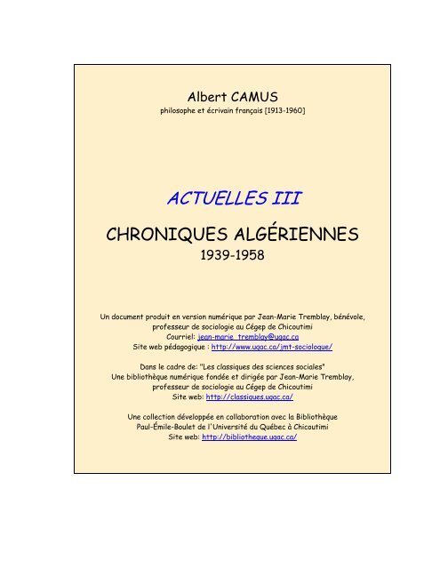 ACTUELLES III. Chroniques algériennes, 1939-1958