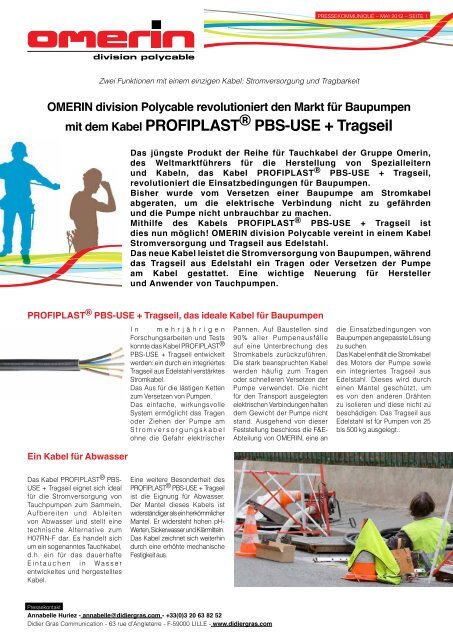 mit dem Kabel PROFIPLAST® PBS-USE + Tragseil