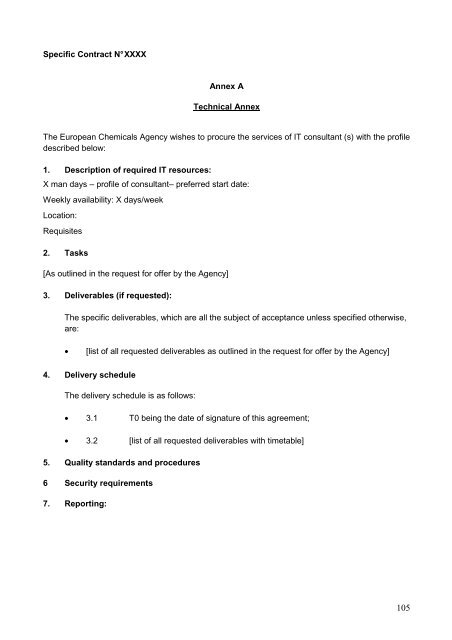 Tender Specifications - ECHA - Europa