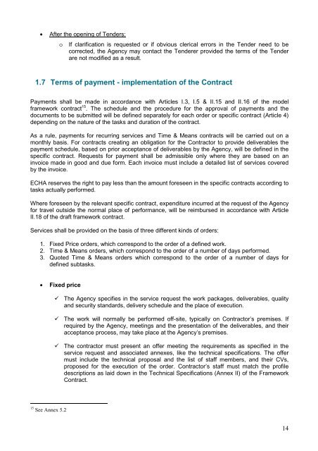 Tender Specifications - ECHA - Europa