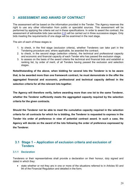 Tender Specifications - ECHA - Europa