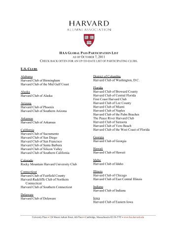 haa global membership program participation list - Harvard Alumni ...
