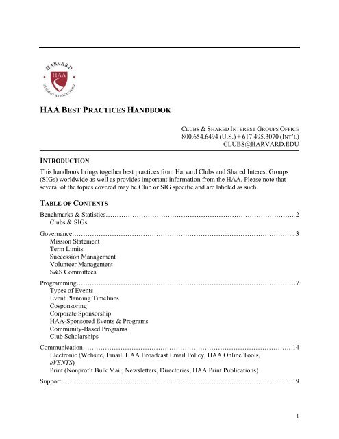 haa best practices handbook - Harvard Alumni - Harvard University