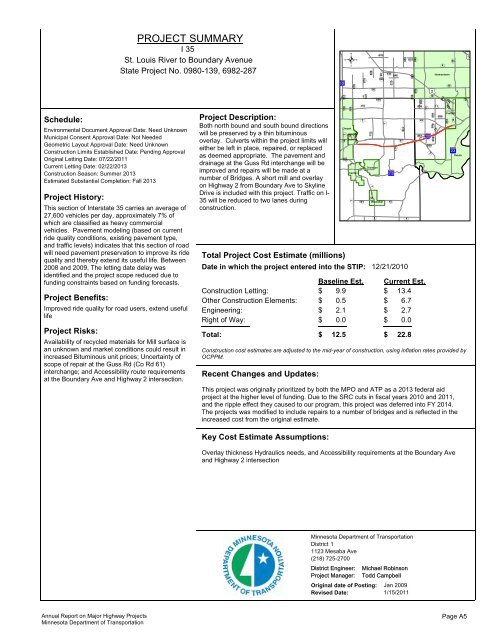 RPT - ONE PAGERS - Minnesota State Legislature