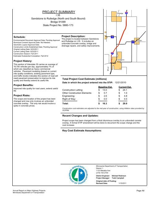 RPT - ONE PAGERS - Minnesota State Legislature