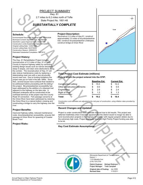 RPT - ONE PAGERS - Minnesota State Legislature