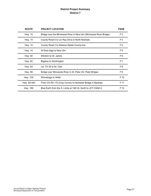 RPT - ONE PAGERS - Minnesota State Legislature