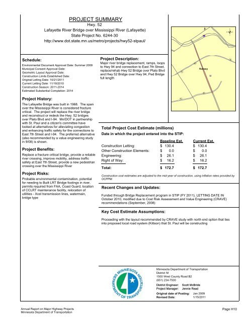 RPT - ONE PAGERS - Minnesota State Legislature