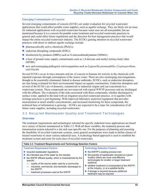 Recycling Treated Municipal Wastewater for Industrial Water Use