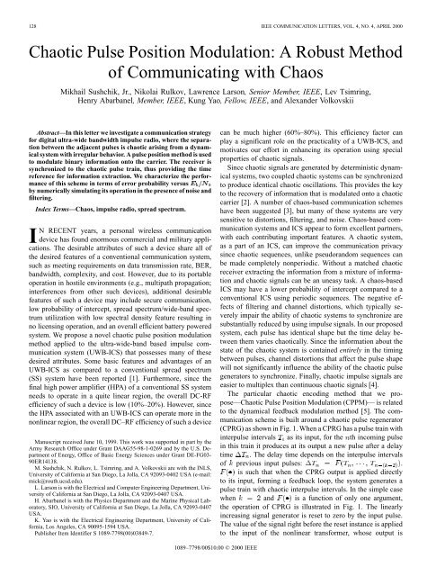 Chaotic pulse position modulation: a robust method of ...