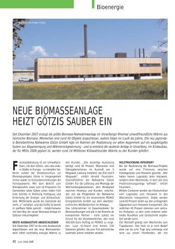 NEUE BIOMASSEANLAGE HEIZT GÖTZIS SAUBER EIN