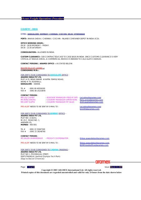 OCEAN FREIGHT OPERATIONS PROCEDURE - 2009 - Aramex