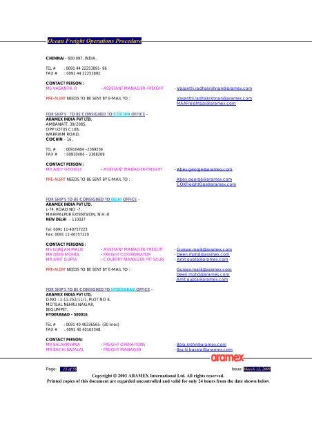 OCEAN FREIGHT OPERATIONS PROCEDURE - 2009 - Aramex