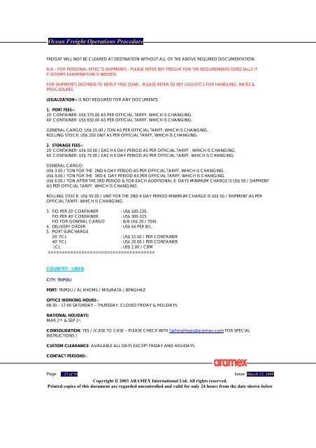 OCEAN FREIGHT OPERATIONS PROCEDURE - 2009 - Aramex