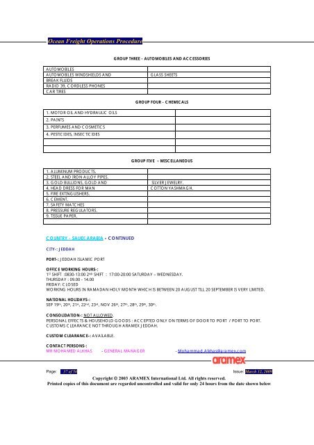 OCEAN FREIGHT OPERATIONS PROCEDURE - 2009 - Aramex