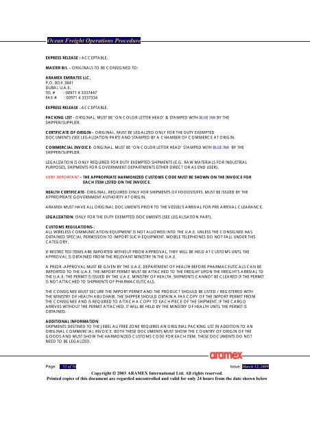 OCEAN FREIGHT OPERATIONS PROCEDURE - 2009 - Aramex