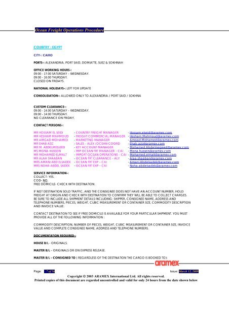 OCEAN FREIGHT OPERATIONS PROCEDURE - 2009 - Aramex