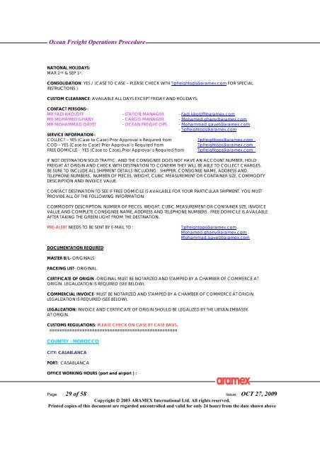 Ocean Freight Operations Procedure Issue: OCT 27, 2009 - Aramex