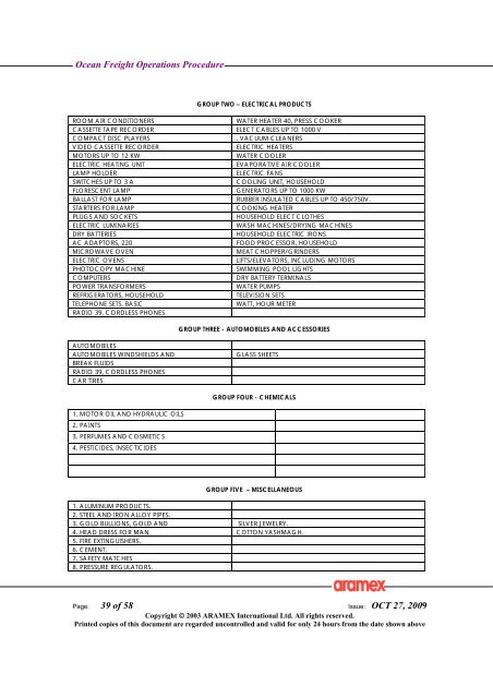 Ocean Freight Operations Procedure Issue: OCT 27, 2009 - Aramex