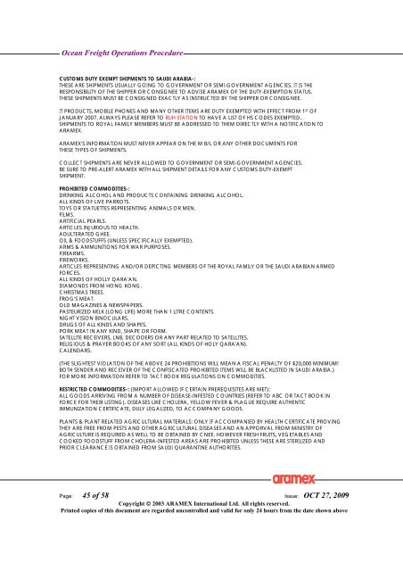 Ocean Freight Operations Procedure Issue: OCT 27, 2009 - Aramex