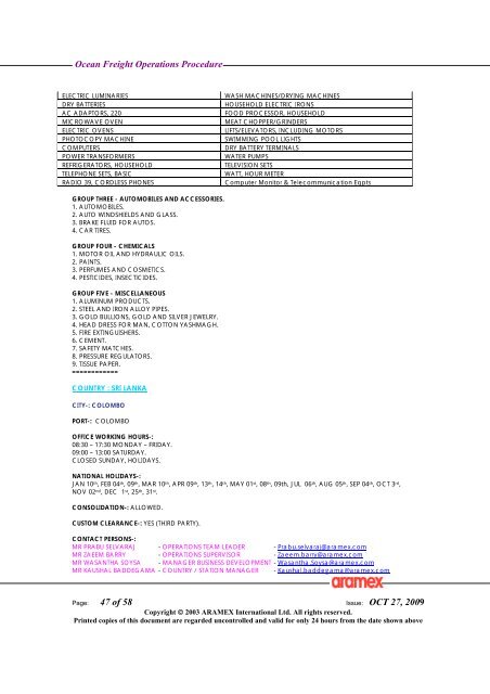 Ocean Freight Operations Procedure Issue: OCT 27, 2009 - Aramex