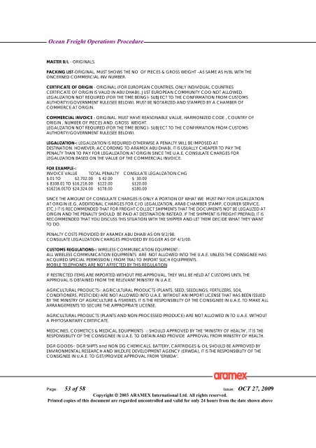 Ocean Freight Operations Procedure Issue: OCT 27, 2009 - Aramex