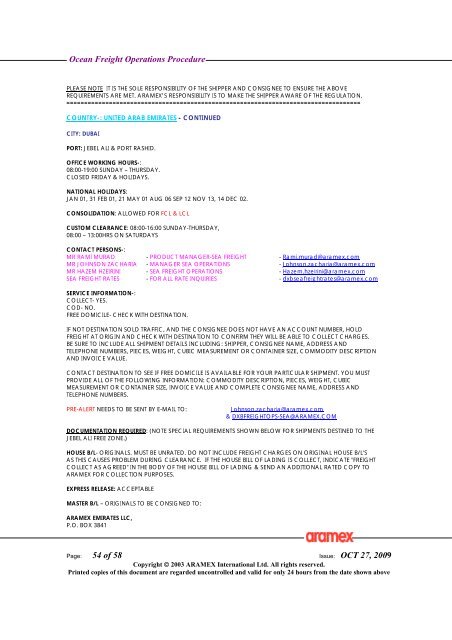 Ocean Freight Operations Procedure Issue: OCT 27, 2009 - Aramex