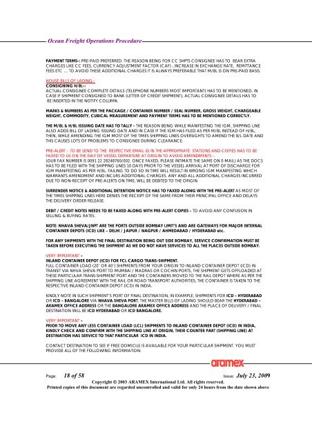 Ocean Freight Operations Procedure Issue: July 23, 2009 - Aramex