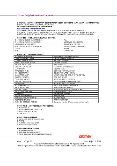 Ocean Freight Operations Procedure Issue: July 23, 2009 - Aramex