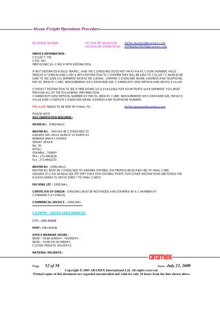 Ocean Freight Operations Procedure Issue: July 23, 2009 - Aramex