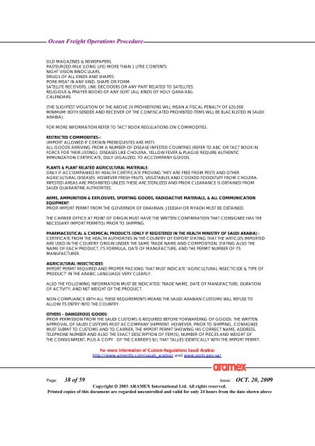 Ocean Freight Operations Procedure Issue: OCT. 20, 2009 - Aramex