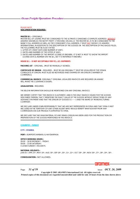 Ocean Freight Operations Procedure Issue: OCT. 20, 2009 - Aramex