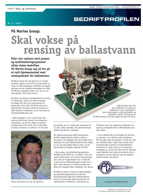 Skal vokse på rensing av ballastvann - Bedriftprofilen