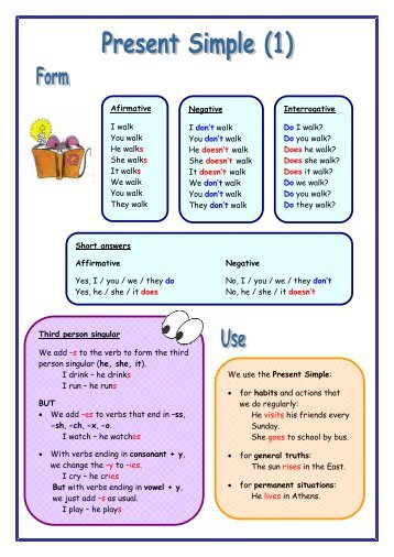 Third person singular We add –s to the verb to form the third person ...