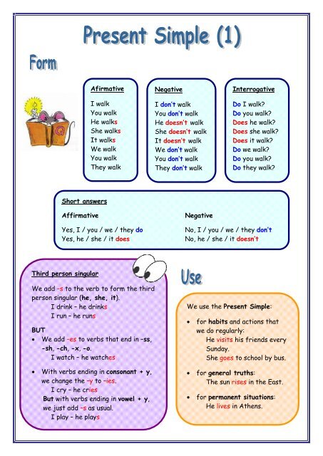 Third person singular We add –s to the verb to form the third person ...