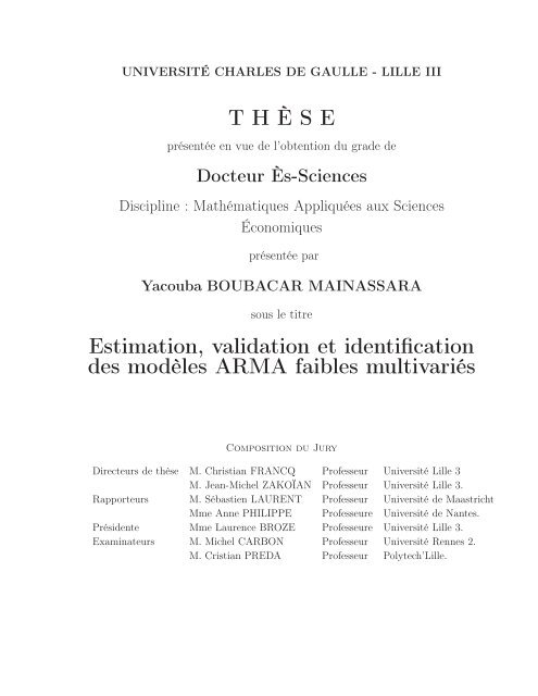 THÈSE Estimation, validation et identification des modèles ARMA ...