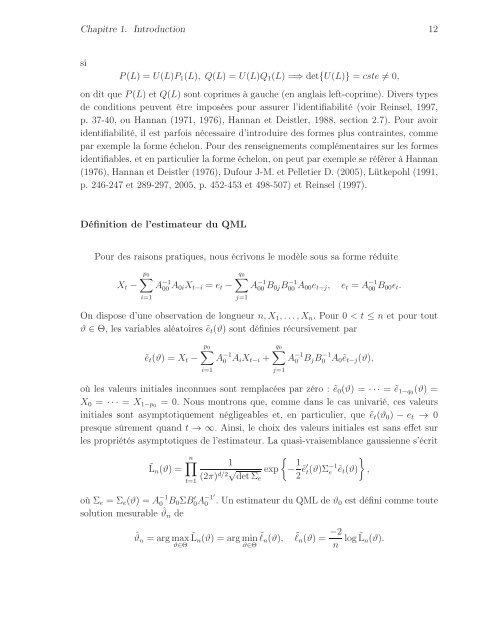 THÈSE Estimation, validation et identification des modèles ARMA ...