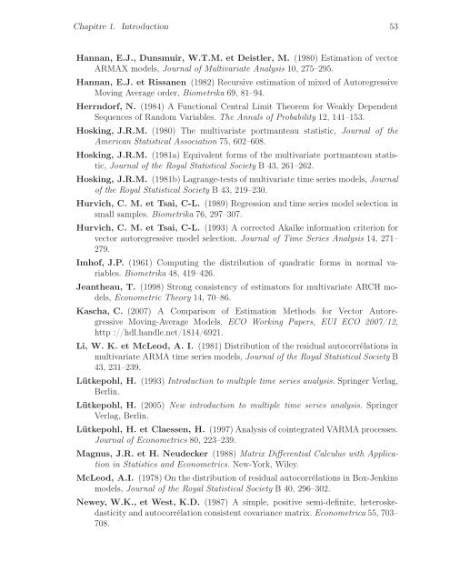 THÈSE Estimation, validation et identification des modèles ARMA ...