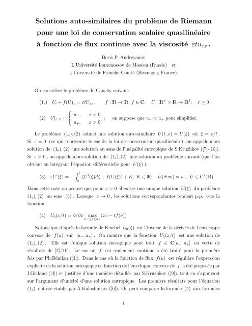 Solutions auto-similaires du probl`eme de Riemann pour une loi de ...