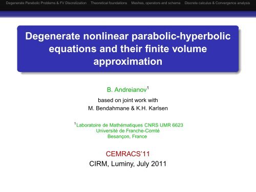 Degenerate nonlinear parabolic-hyperbolic equations and ... - SMAI