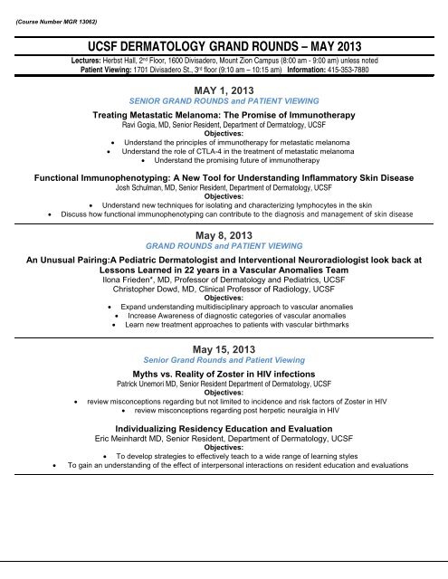 may 2013 - Dermatology - University of California, San Francisco