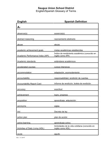 Saugus Union School District English/Spanish Glossary of Terms ...