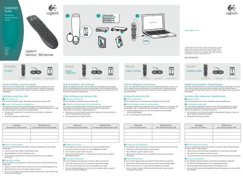 Snabbstart Guide Logitech® Harmony® 300 Remote Svenska ...