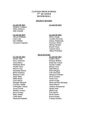 honor roll 3rd quarter 2013.pdf - Clinton High School