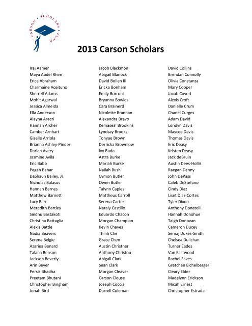 2013 Carson Scholars - Carson Scholars Fund