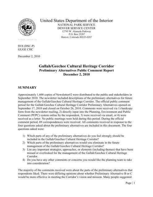 Public Comment Report - Gullah Geechee Corridor