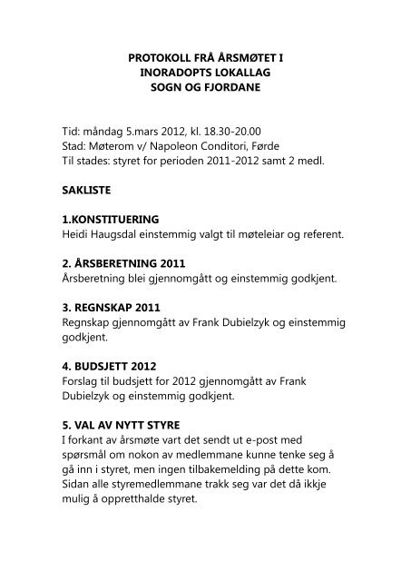 PROTOKOLL FRÅ ÅRSMØTET I INORADOPTS LOKALLAG SOGN ...